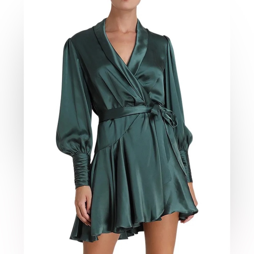 Zimmermann Silk Wrap Mini Dress in Green - Size 1 (US 6) - RARE color